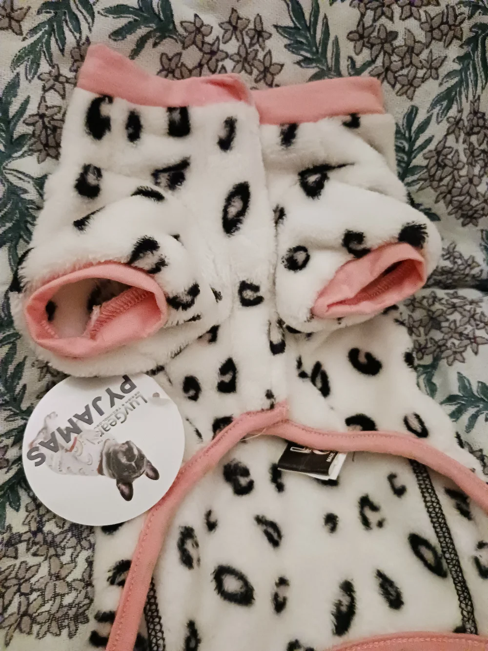 LuvGear Plush Animal Print Pink Trim Dog Onesie Fleece Pajamas